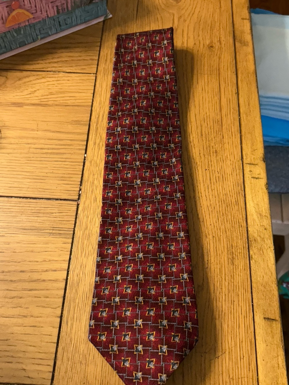 Jhane Barnes Burgundy Red Geometric Silk Tie